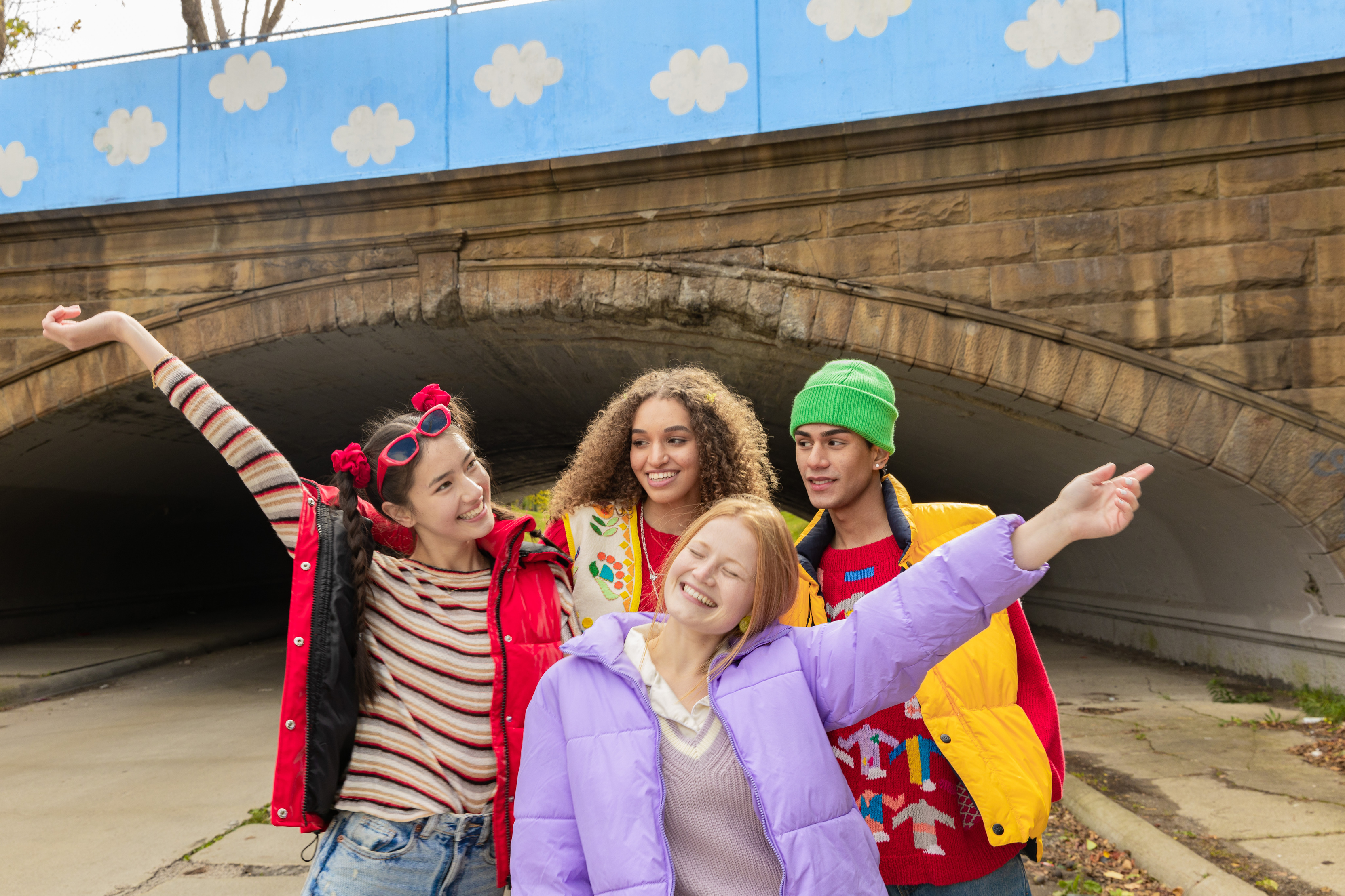 Teenagers in Trendy Outfits Outdoors